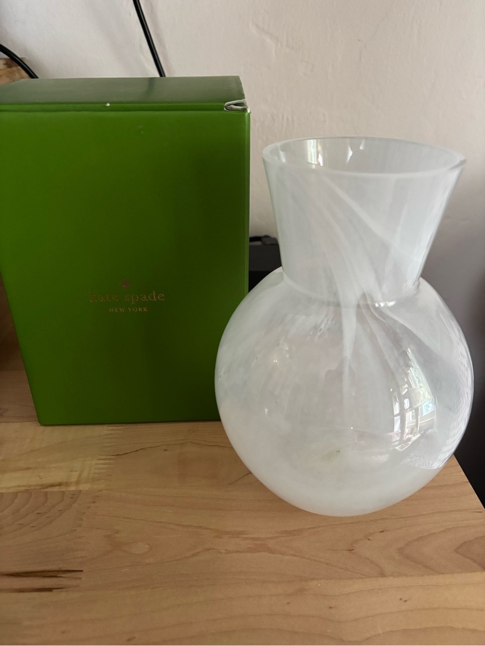 kate spade White Swirl Round Glass Vase